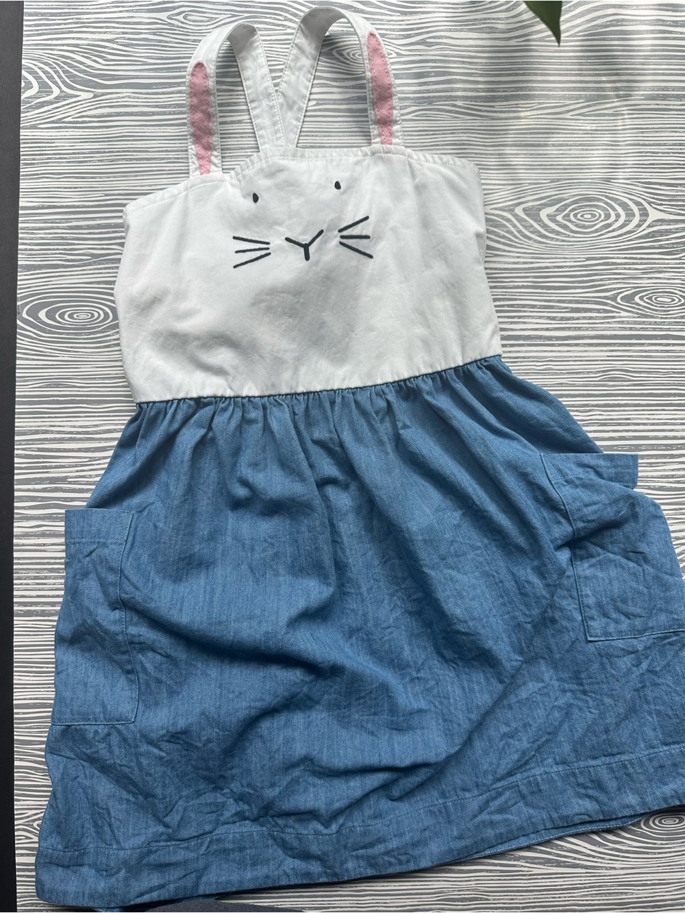 Hanna Andersson White and Blue Bunny Sundress with Pink Ear Details